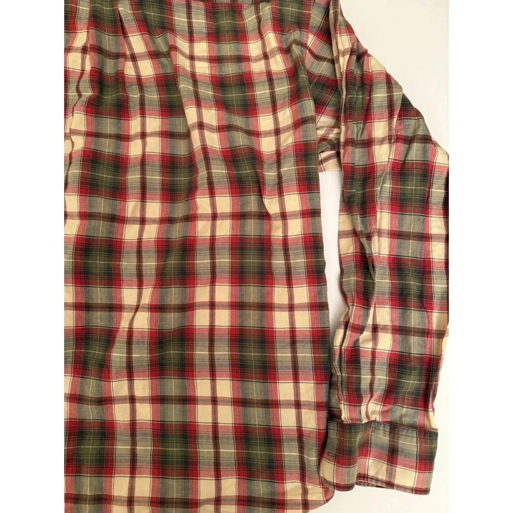 Banana Republic Men Large Shirt Plaid Button Down Cotton Red Green Beige Country